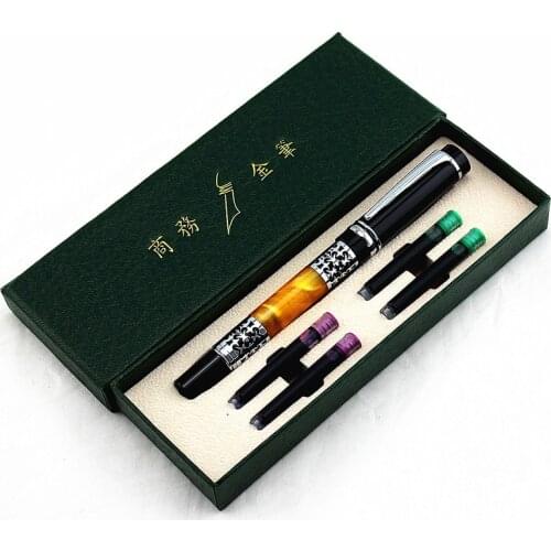 Silver flower carved glass fountain pen roller Roller Pen art curved nib fountain School office writing supplies