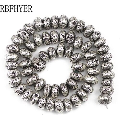 Flat Round Antique silvers volcanics Lava Beads loose beads 6/8/10MM for Jewelry Making DIY Charm bracelet Necklace