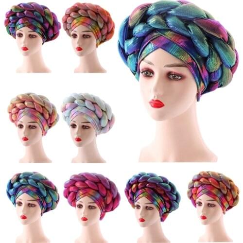 Latest Aso Oke Auto Gele Headtie 2021 Already Handmade African Cap Nigerian Wedding Gele Women Braid Turbans Ladies Head Wraps