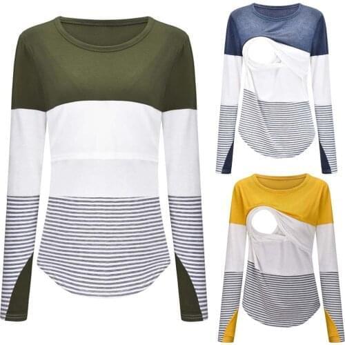 Casual Womens Pregnant Maternity Clothes Nursing Tops Breastfeeding T-Shirt Pregnancy Maternity Breastfeeding Striped Tops