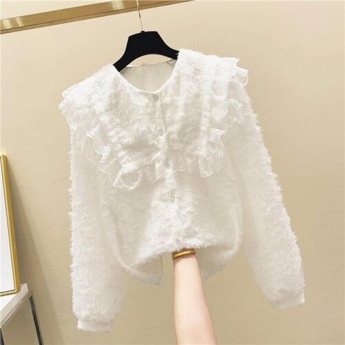Casual Womens Blouses Doll Collar Lantern Long Sleeve Shirts for Female Fashion 2020 Clothing Tide