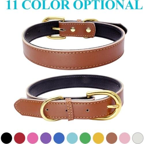 Simple Dog Cat Collar Real Leather Durable Adjustable Pet Neck Strap For Small Medium Big Dogs Gold-Plated Accessories Pet Chain