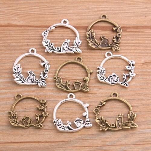 PULCHRITUDE 10pcs 4 Style 2020 New Product 2 Color Round Branches Bird Charms Plant Pendant Jewelry Metal Alloy Jewelry Marking