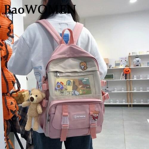 BaoWomen Backpack Women Large Capacity Ins Simple School Bags For Teens Girls Female Korean Harajuku School Student Bookbag