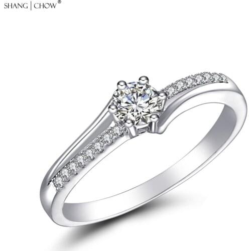 Shang Chow Jewelry New Fashion romantic Engagement Authentic 925 Sterling Silver With White Crystal Ring Size 5.5 - 8