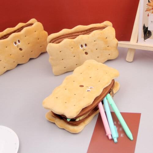 Cute Creative Cookie Sandwich Soft Plush Pencil Case Bag Kawaii Coin Purse Pencilcase Kids Birthday Gift School Stationery