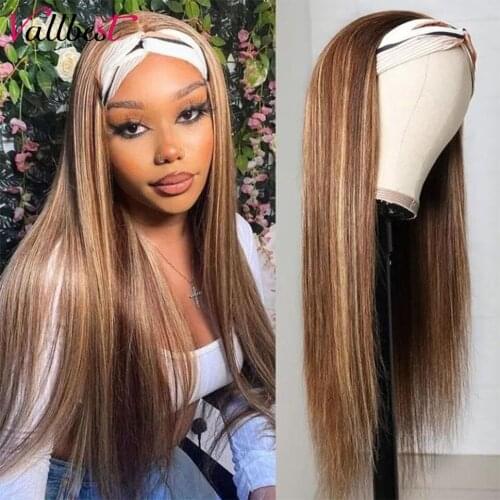 Vallbest Hair Headband Wig Brazilian Straight Hair Blonde Highlight Piano Color Glueless Human Hair Wigs With Pre-Attached Scarf