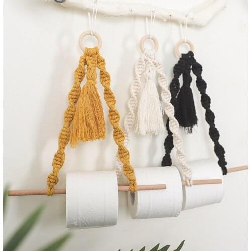 Nordic Wooden Towel Rack Macrame Rope Toilet Paper Holder Hanging Tapestry Home Hotel Bathroom Decoration Supplies Towel Shelf