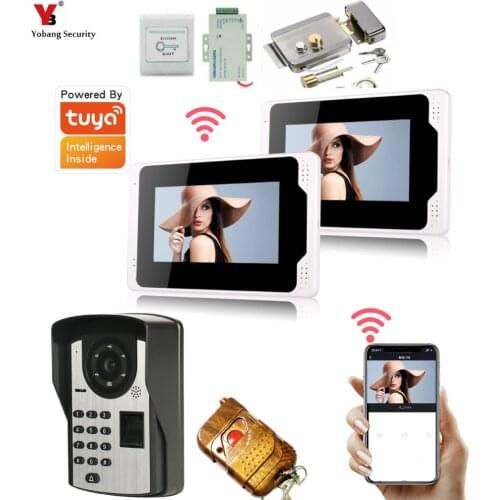 Fingerprint Password Tuya APP Remote Unlock Video Intercom 7 Inch Monitor Wifi Wired Video Door Phone Doorbell Visual Intercom
