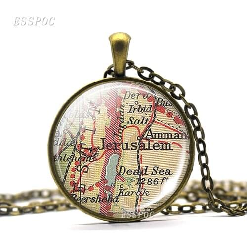 Jerusalem Map Vintage Map Necklace Holy City For Jews Christians And Muslims Accessories Glass Dome Fridge Magnet Gift Souvenir