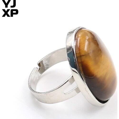 YJXP Elegant Style Silver Plated Adjustable Ring Natural Tiger Eye Stone Enagagement Rings For Women Charms Jewelry