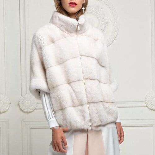 2021 Winter Fashion Mink Fur Coat Genuine White Color Stand Collar Woman Natural Mink Fur Jacket Slim Female Fur Overcoat Luxury