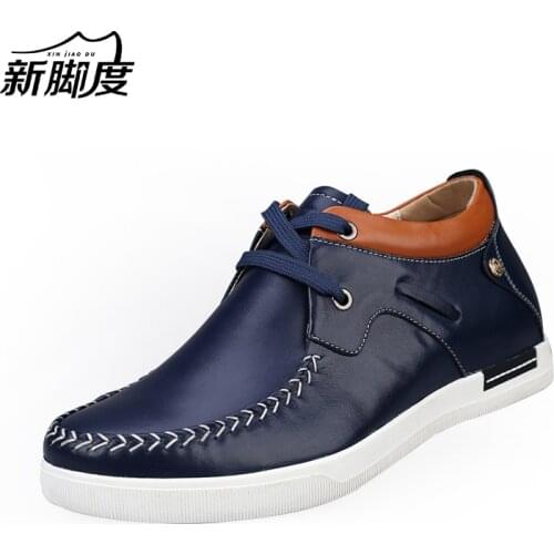 X8736-1 Casual Genuine Leather Flats Shoes Elevate Height Increase 6CM for Fashion Boys Match Jeans Color Blue /Orange Sz37-43