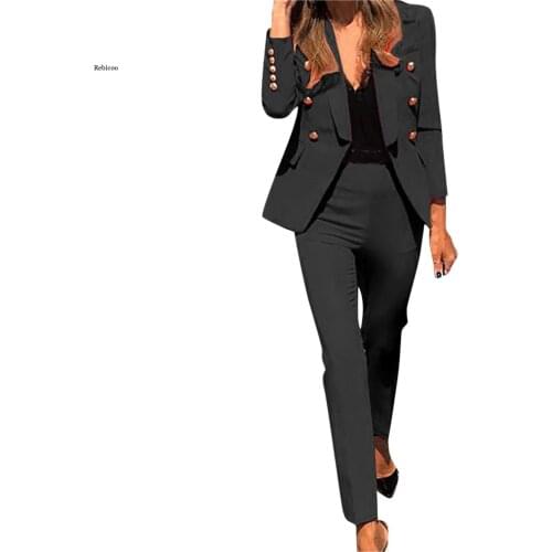 Plus Size Women 2 Piece Set Suit Double Breasted Blazer and Trousers Elegant Fashion Chic Lady Woman Blazer Outfits Pants Suits