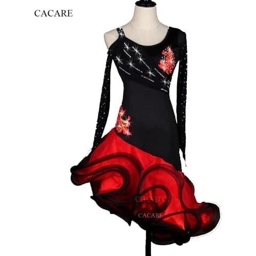 CACARE Latin Dance Dress Women Latin Dance Competition Dresses Fringed Dress Salsa Costumes D0297 Rhinestones Fluffy Hem