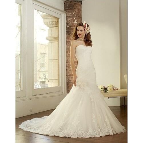 New organza mermaid appliques chapel train rosettes asymmetric drop waist layer sequin bridal gown mother of the bride dresses