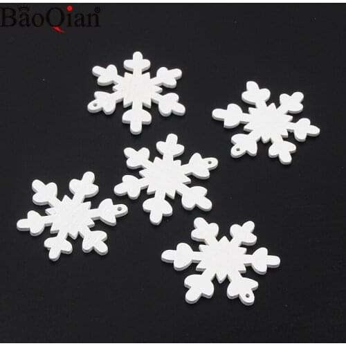 10Pcs/pack 37mm DIY Christmas White Snowflakes Wood Slices For Wedding Hanging Ornament Xmas Home Decoration Accessories