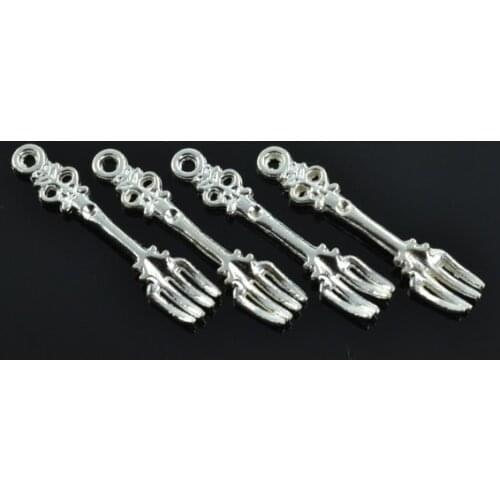 30pcs Silver Plated fork Charms alloy Pendants for Bracelet Necklace Jewelry Making Accessories DIY 34*7mm J159