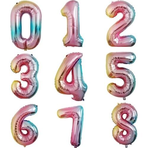 32inch Number Balloon Inflatable Air Ball Iridescent Rainbow Color Digital Balloon Birthday Wedding Party Decoration