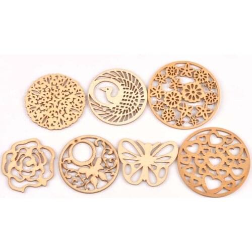 7pcs/lot 50mm Unfinished Wooden Round Butterfly Flower Pattern For Handmade DIY Crafts Wood Slices Scrapbooking Decor M1800