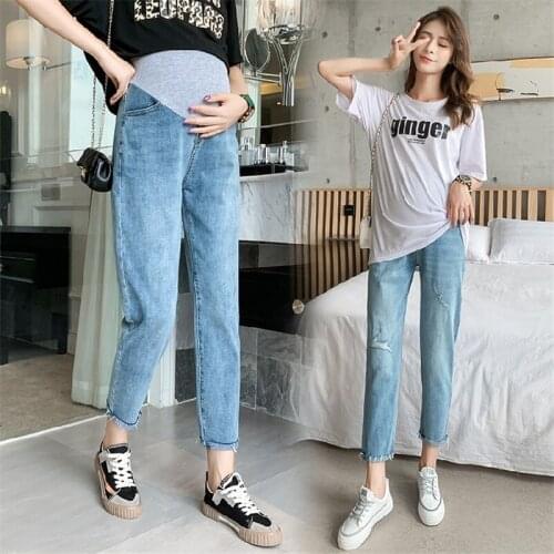 801# Maternity pants Spring Autumn Maternity Jeans Belly Support Pants Elastic Waist Maternity Wide-Leg Trousers
