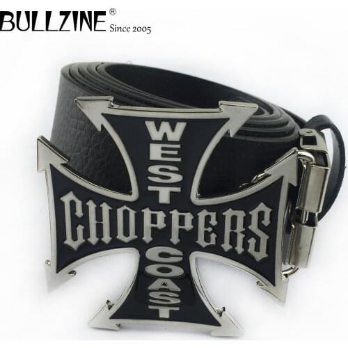 Bullzine zinc alloy west coast chopper cross jeans gift belt buckle Free PU belt FP-02144 drop shipping