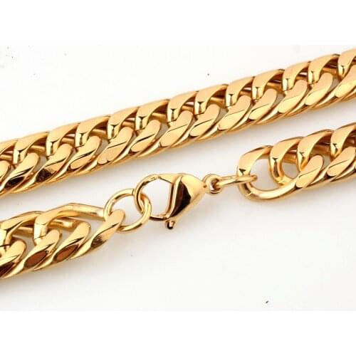 Punk Rock Stainless Steel Gold Color Cuban Curb Link Chain Mens Womens Necklace/Bracelet Unisexs Daily New Jewelry 7-40inch