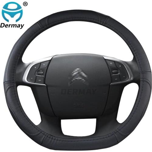 Genuine Leather Steering Wheel Cover for Citroen C3-XR C4 Sega C4L Elysee DS3 DS4 DS5 Cowhide Cubre Volante Auto Accessories