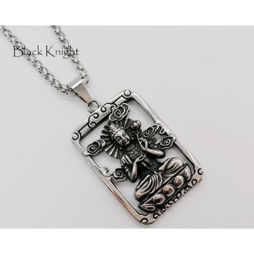 Black Knight silver color Stainless steel Bodhisattva pendant necklace religious Buddhism Guanyin Bodhisattva necklace BLKN0689