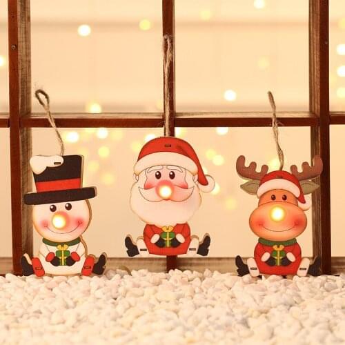 1pc Christmas Ornament Led Luminous Wooden Pendant Christmas Decoration for Home New Year 2022 Xmas Tree Gift Navidad 2021 Decor