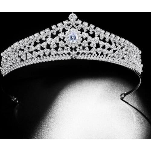 Floralbride Alloy Rhinestone Crystal Cubic Zirconia Flower Bridal Tiara Princess Crown Wedding Hair Accessories Women Jewelry
