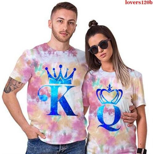 Her King His Queen Letter Print Couple T Shirt Lovers Short Sleeve O Neck Loose Tshirt Women Man Fashion Tee Shirt Tops Clothes