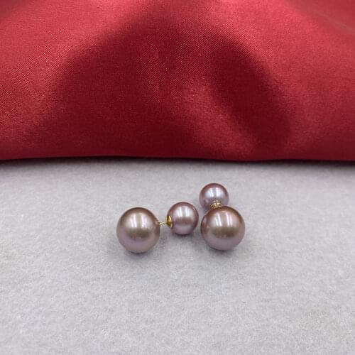 Sinya double pearls design stud earring with Big Natural purple color Edison pearls high luster in18k gold for women Mum ladies