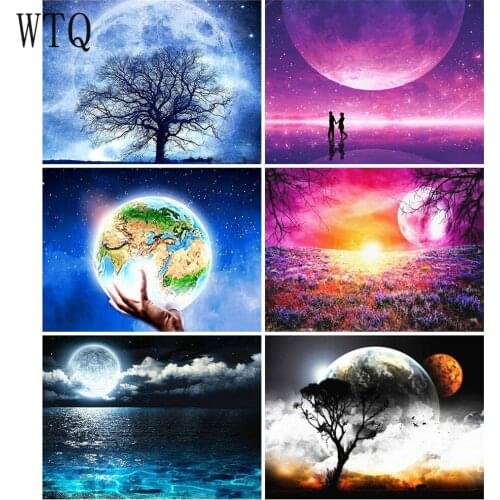 5D DIY Scenery Diamond Painting Moon Tree Diamond Mosaic Painting Cross Stitch Kits Embroidery Full Round Wall Home Decor Gift