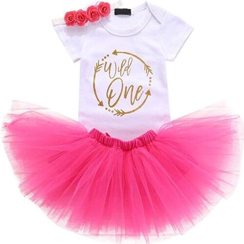Baby Girls 1st Birthday Cake Smash 3pcs Outfits Set Cotton Romper Bodysuit+Tutu Dress+Flower Headband Princess Skirt Clothes