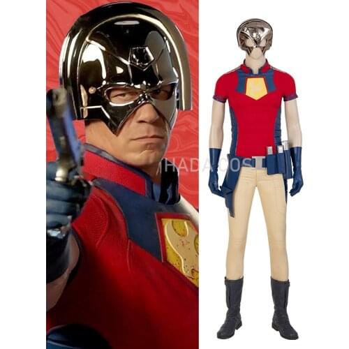 Halloween Superhero Peacemaker Cosplay Costume Adult Captain Christopher Smith Hero Outfit with Helmet Boots Full Set Cos Props