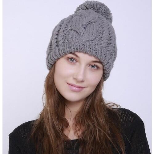 MingJieBiHuo New fashion Hand-knitted Woolen Solid Color Hemp Flower Knit Autumn and winter Men and women Large wool ball hat