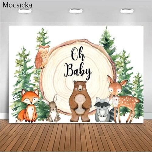 Mocsicka Oh Baby Background Jungle Wild Animals Decoration Style Baby Shower Photo Background Photography Studio