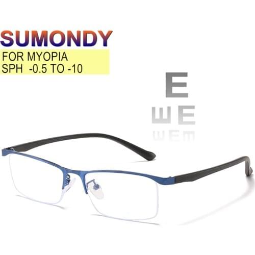 Myopia -0.5 to -10 Prescription Glasses Women Men Half Frame Anti Blue Ray Nearsighted Eyeglasses Cylinder Customizable UF136