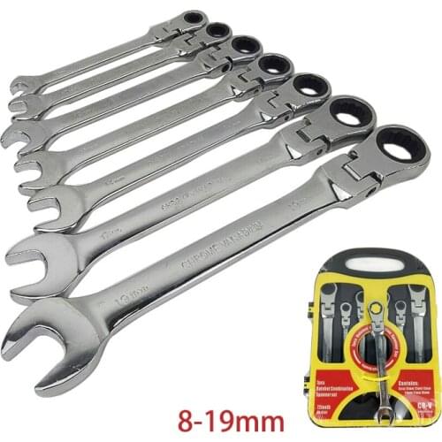 7pcs Wrench Combination Ratchet Wrench Gear Repair Set Hand Tools for Auto Torque Wrench Flexible Pivoting Head Spanner Set