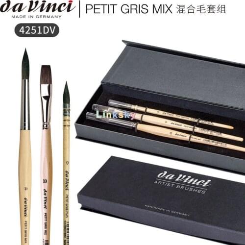 Da Vinci Brushes 4251DV Watercolor Brush Set,Quill Size 0,Round Size 10, Flat Size 10, Black, 3 Each,Gift box with magnetic snap