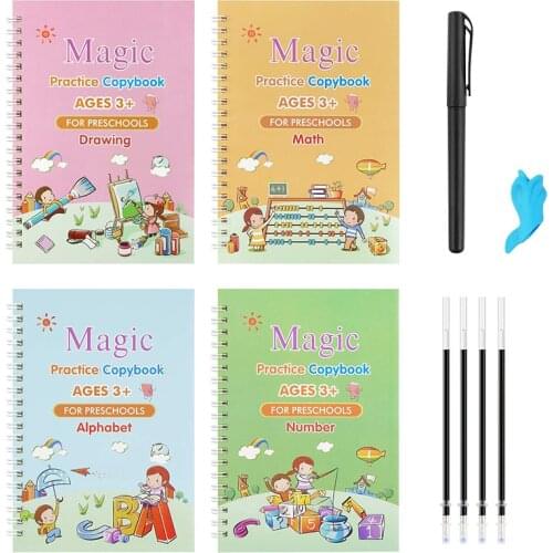 New 4 Books/Sets of Childrens Copybook Reusable Handwriting Practice Learn English Magic Stationery Calligraphy Montessori Toys