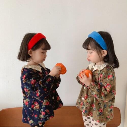 2021 Autumn New Baby Shirts Flower Blouse For Girls Lace Collar Kids Base Shirt Long Sleeve Vintage Tops