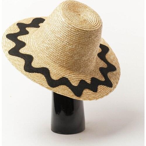 Wide Brim Panama Hat Summer Retro Custom High Top Flat Natural Straw Hats For Women Wave Shape Patch Fedora Hats Bonnet Enfant