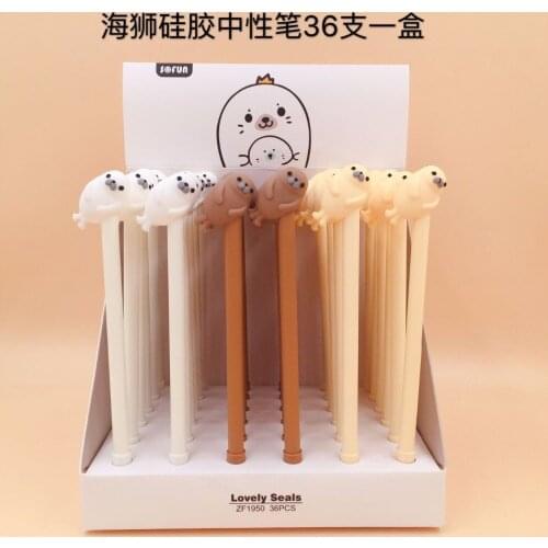 36pcs/lot Creative Cute Cartoon Seal Sea Lion Silicone Gel Pen Roller Ball Pens Office School Supplies Students Promotion Gift