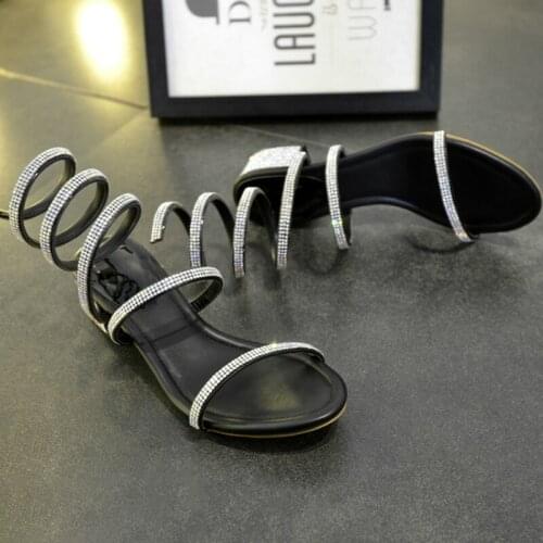 Crystal Sandals Women Summer Shoes Snake Strap Block Heels Open Toe Fashion Women Gladiator Sandals Boots Sexy Ladies Shoes