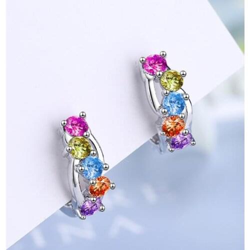 New Trendy 925 Sterling Silver Earrings for Women Jewelry Colorful CZ Stone Stud Earring Chic Party Accessories Gifts
