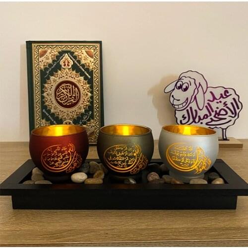 Arabic Quran LED Candle Glass Candle Holder Classic Hot Style Crafts Moroccan Home Decoration Muslim Islam Eid Mubarak Decor
