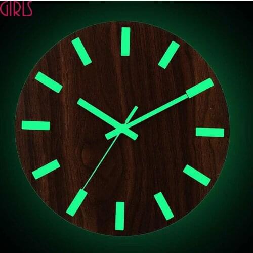 Luminous Wall Clock Wooden Minimalist Silent Quartz Glow Dark Hanging Watch Brief Digital Number 3d Modern Design Home Decor