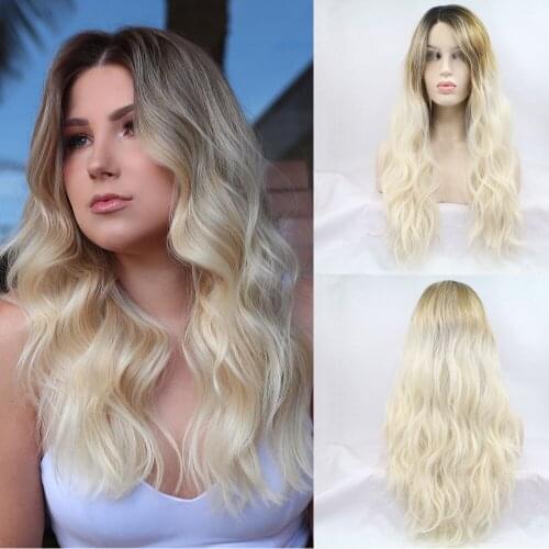 Sylvia Ombre Blonde Synthetic Lace Front Wig Loose Wave Long Hair Natural Looking Daily Wig Lady Glueless Wig Drag Dark Roots